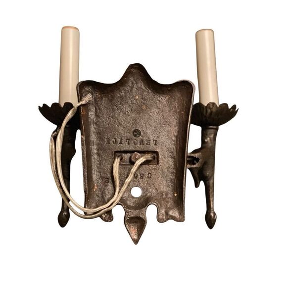 Vintage Gothic Iron Two Armed Wall Sconce - Picture 4 of 5